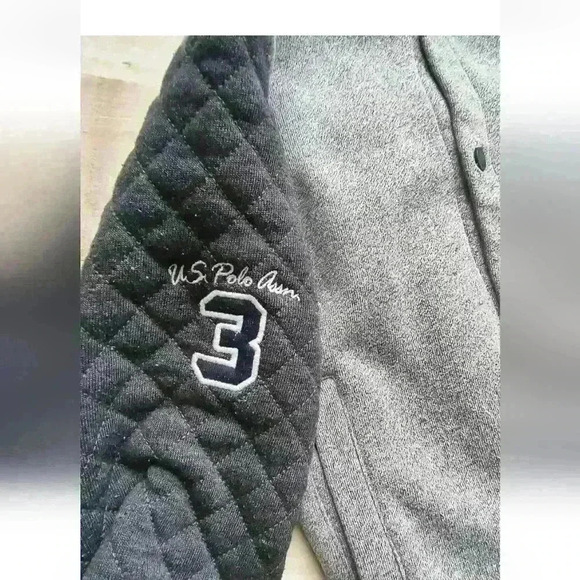 US Polo Assn Graphics Logo Button Up Varsity Jacket Coat Boys Size 7 Gray - Picture 4 of 7